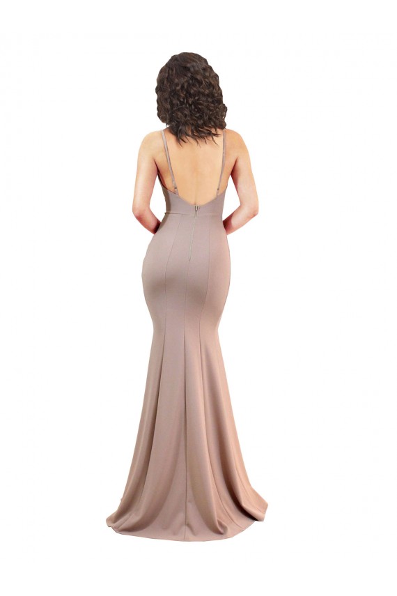 Buy V-Neck Long Stretch Crepe Dusty Pink Sleeveless Black Tie Evening Dress UK