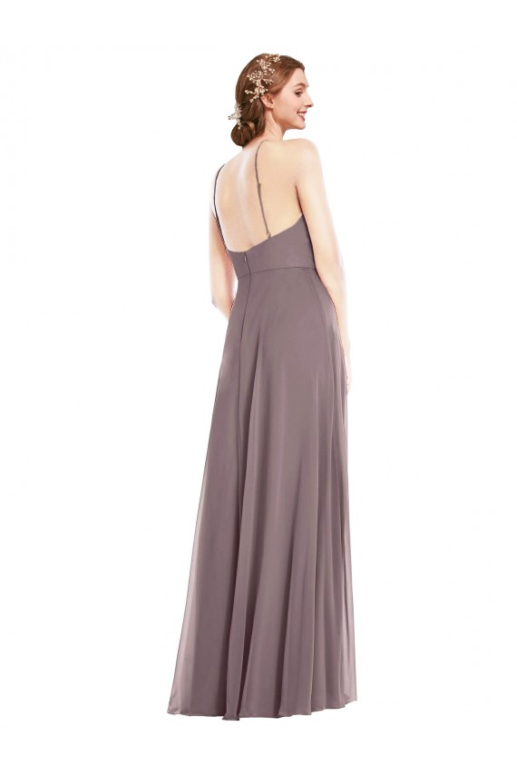 Buy Halter Neck Long Soft Chiffon Dusty Rose Sleeveless Formal Evening Dress UK