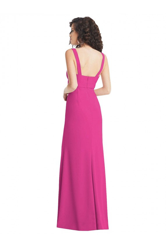 Buy Square Neck Long Stretch Crepe Fuchsia Sleeveless Semi Formal Evening Dress UK