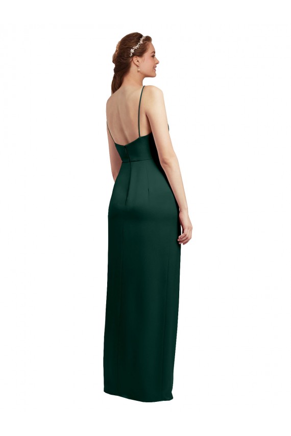 Buy Square Neck Long Stretch Satin Hunter Sleeveless Formal Evening Dress UK