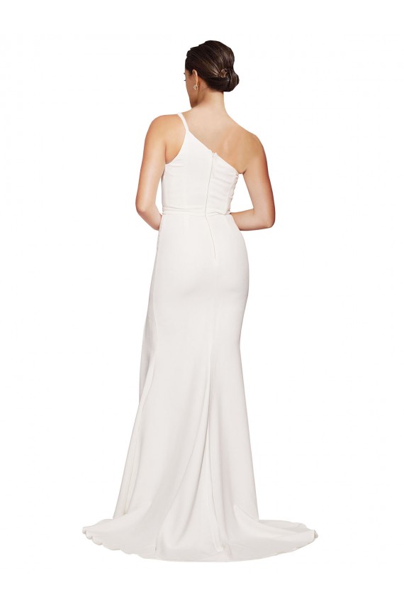 Buy Strapless Sweep Train Stretch Crepe Ivory Sleeveless Semi Formal Evening Dress UK