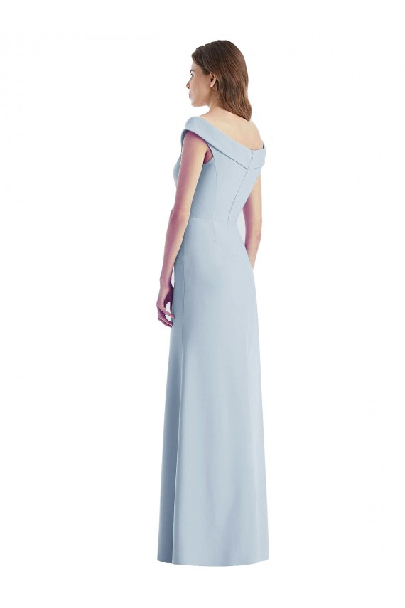 Buy V-Neck Long Stretch Crepe Light Sky Blue Sleeveless Black Tie Evening Dress UK