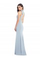 Buy High Neck Long Stretch Crepe Light Sky Blue Sleeveless Semi Formal Evening Dress UK