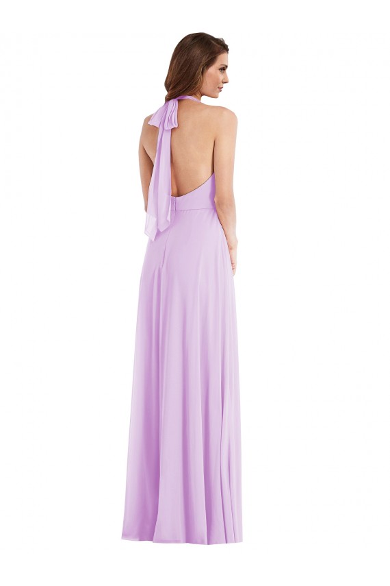 Buy Halter Neck Long Soft Chiffon Lilac Sleeveless Semi Formal Evening Dress UK