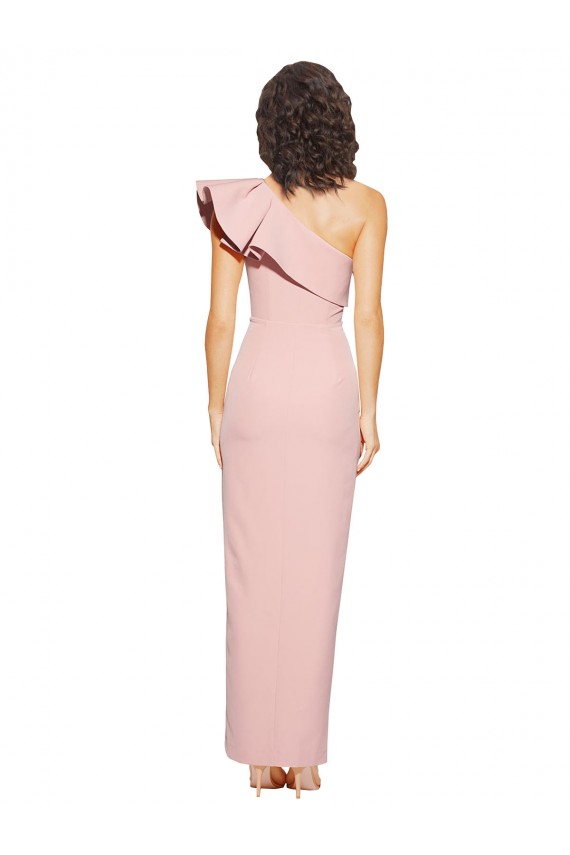 Buy One Shoulder Long Stretch Crepe Mauve Sheath Sleeveless Formal Evening Dress UK