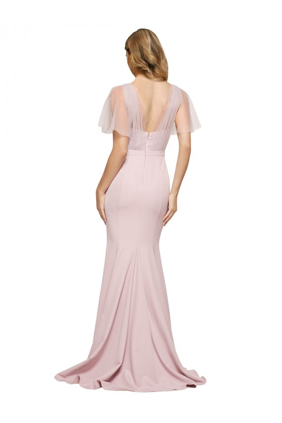 Buy Sweetheart Long Stretch Crepe & Tulle Mauve Short Sleeves Formal Evening Dress UK