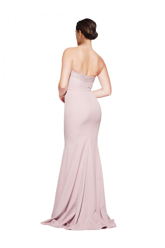 Buy Strapless Sweep Train Stretch Crepe Mauve Sleeveless Formal Evening Dress UK