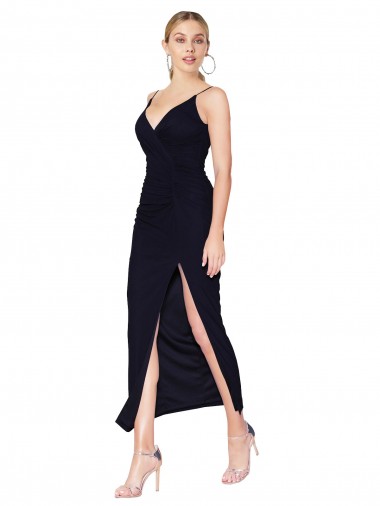 Buy High Neck Knee Length Soft Chiffon Dark Navy Sleeveless Formal Evening Dress UK