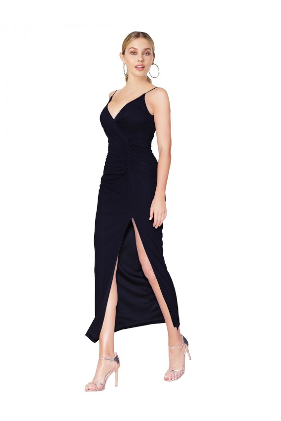 Buy High Neck Knee Length Soft Chiffon Dark Navy Sleeveless Formal Evening Dress UK