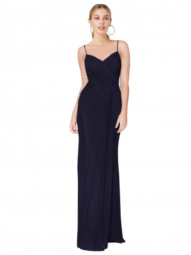 Buy High Neck Long Soft Chiffon Dark Navy Mermaid Sleeveless Evening Dress UK