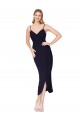 Buy High Neck Knee Length Stretch Crepe Dark Navy Sleeveless Evening Dress UK