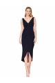 Buy High Neck Knee Length Stretch Crepe Dark Navy Sleeveless High Low Evening Dress UK