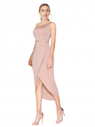 Buy High Neck Knee Length Stretch Crepe Mauve Sleeveless Evening Dress UK