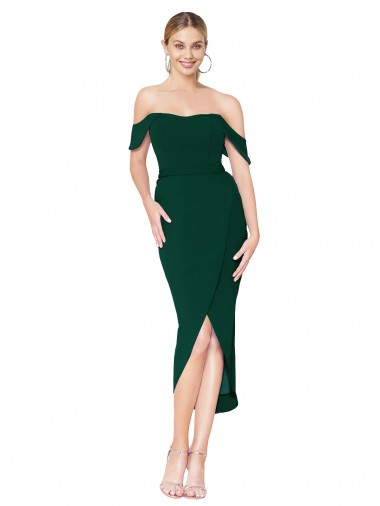 Buy High Neck Knee Length Stretch Crepe Midnight Green Sleeveless High Low Evening Dress UK