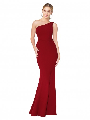 Buy High Neck Long Stretch Crepe Burgundy Sleeveless Formal Evening Dress UK