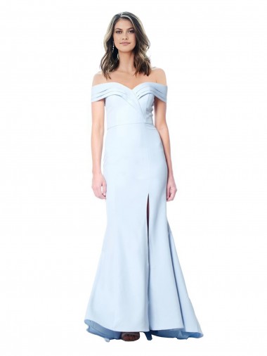 Buy High Neck Long Stretch Crepe Light Sky Blue Sleeveless Evening Dress UK