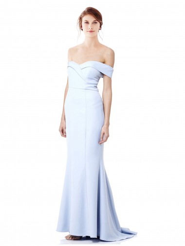 Buy Off the Shoulder Long Stretch Crepe Light Sky Blue Mermaid Sleeveless Evening Dress UK