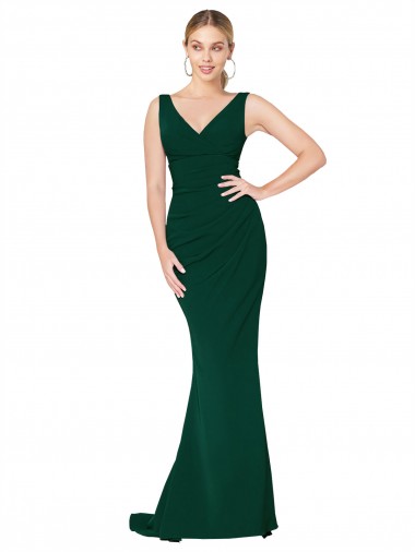 Buy High Neck Long Stretch Crepe Midnight Green Sleeveless Formal Evening Dress UK