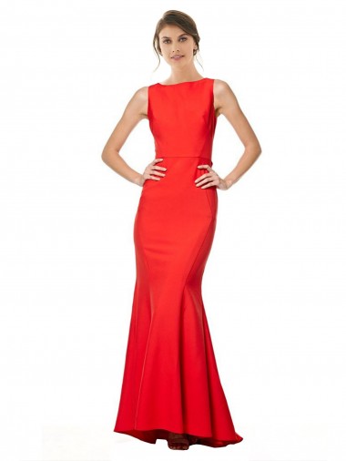 Buy High Neck Long Stretch Crepe Red Sleeveless Evening Gown UK