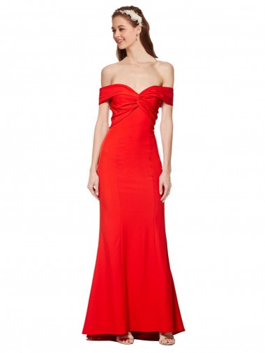 Buy High Neck Long Stretch Crepe Red Sleeveless Evening Dress UK