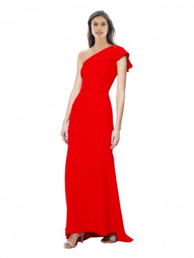 Buy High Neck Long Stretch Crepe Red Sleeveless One Shoulder Evening Dress UK