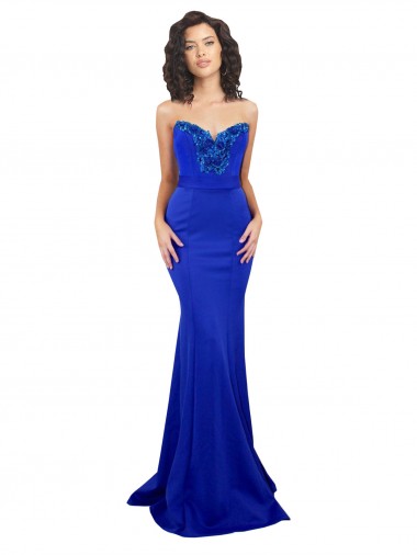 Buy High Neck Long Stretch Crepe Royal Blue Sleeveless Formal Evening Dress UK