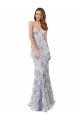 Buy High Neck Long Stretch Crepe & Sequin Tulle Silver Sleeveless Formal Evening Dress UK