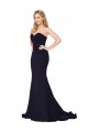 Buy High Neck Sweep Train Stretch Crepe Dark Navy Sleeveless Formal Evening Dress UK