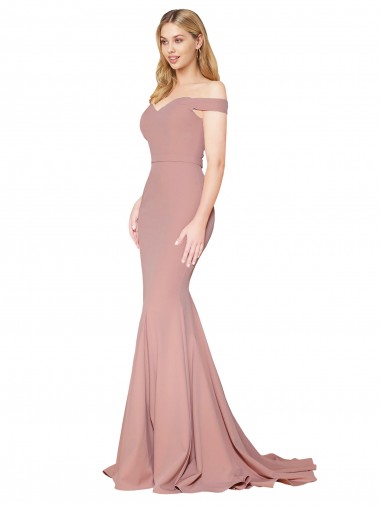 Buy High Neck Sweep Train Stretch Crepe Dusty Pink Sleeveless Formal Evening Dress UK