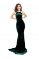 Buy High Neck Sweep Train Stretch Velvet Dark Green Sleeveless Formal Evening Dress UK