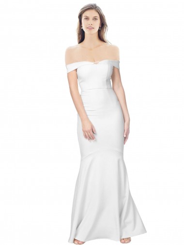 Buy Off the Shoulder Long Stretch Crepe Ivory Sleeveless Evening Dress UK