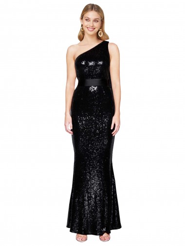 Buy One Shoulder Long Sequin Black Sleeveless Formal Evening Dress UK