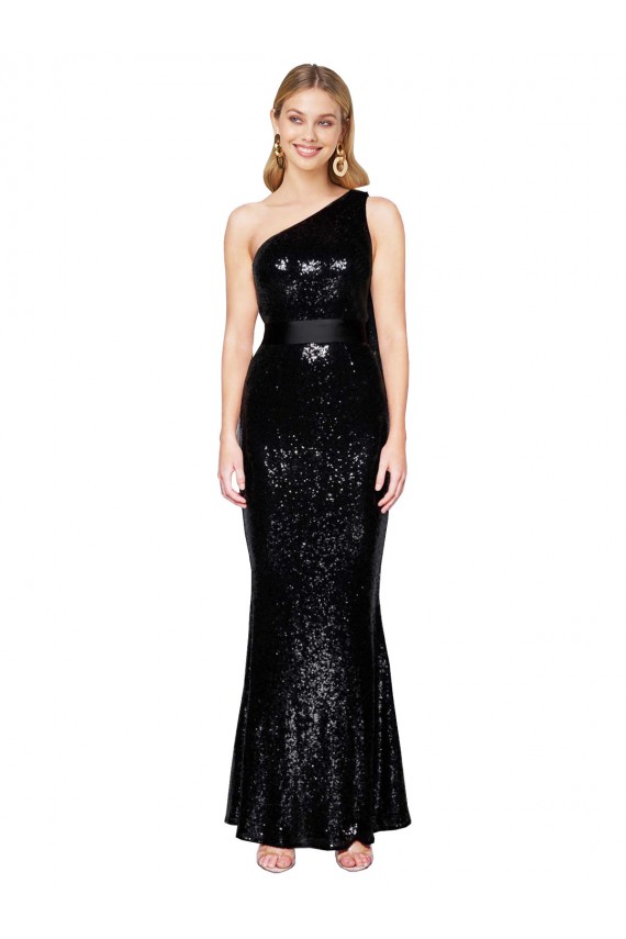 Buy One Shoulder Long Sequin Black Sleeveless Formal Evening Dress UK