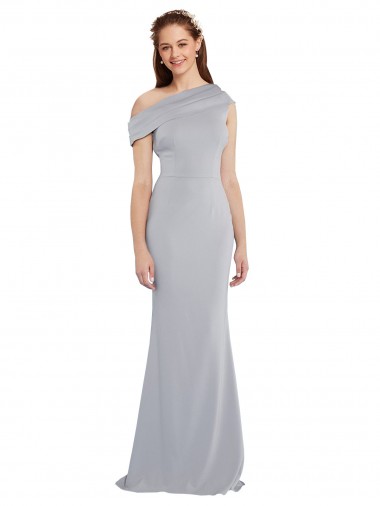 Buy One Shoulder Long Stretch Crepe Grey Sleeveless Evening Dress UK