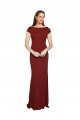 Buy Round Neck Long Stretch Crepe Burgundy Cap Sleeves Formal Evening Dress UK