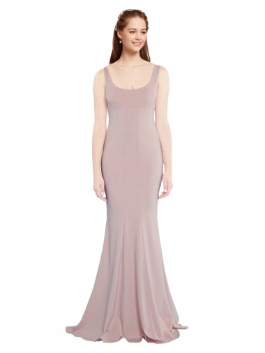 Buy Scoop Neck Long Stretch Crepe Dusty Pink Cap Sleeves Formal Evening Dress UK