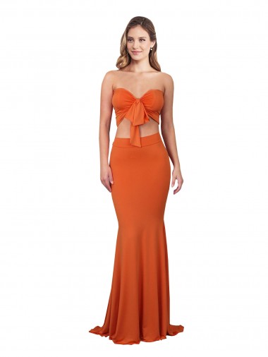 Buy Strapless Long Spandex Orange Sleeveless Formal Evening Dress UK