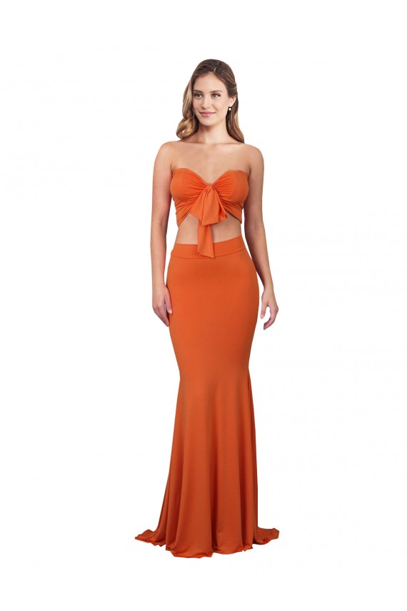 Buy Strapless Long Spandex Orange Sleeveless Formal Evening Dress UK