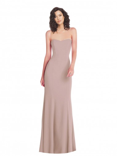 Buy Strapless Long Stretch Crepe Dusty Pink Sleeveless Evening Dress UK