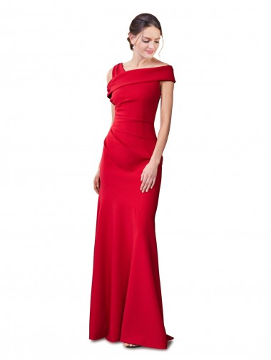 Buy Long Stretch Crepe Red Sleeveless Formal Evening Dress UK