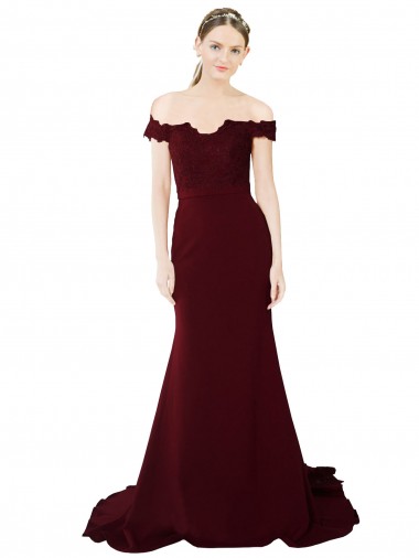 Buy Sweetheart Sweep Train Stretch Crepe & Lace Burgundy Gold Sleeveless Formal Evening Dress UK