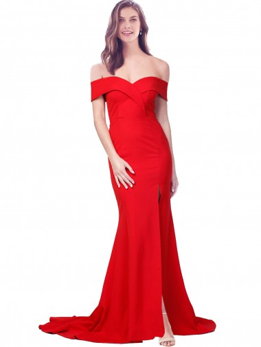 Buy Sweetheart Long Stretch Crepe Red Sleeveless Evening Dress UK