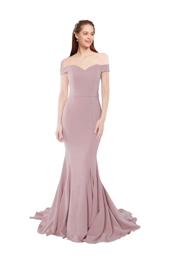 Buy Sweetheart Sweep Train Stretch Crepe Dusty Pink Sleeveless Evening Dress UK