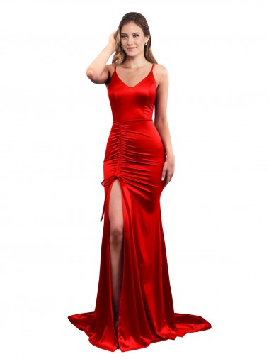 Buy Sweetheart Long Stretch Satin Red Sleeveless Evening Dress UK