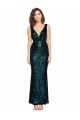 Buy V-Neck Long Sequin Dark Green Sleeveless Evening Dress UK