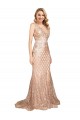 Buy V-Neck Long Sparkling Sequin Rose Gold Sleeveless Plus Size Formal Evening Dress UK