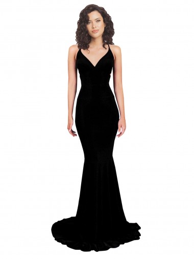 Buy V-Neck Long Spandex Black Sleeveless Formal Evening Dress UK