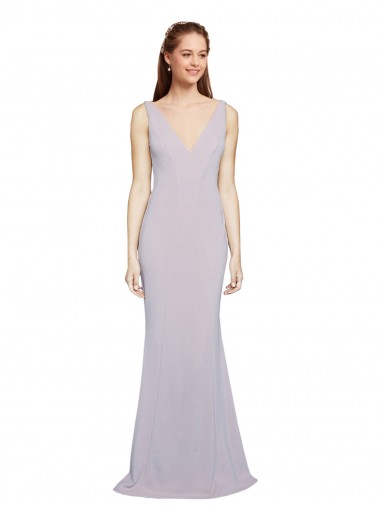 Buy V-Neck Long Stretch Crepe Arctic Lilac Sleeveless Formal Evening Dress UK