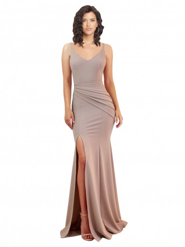 Buy V-Neck Long Stretch Crepe Dusty Pink Sleeveless Black Tie Evening Dress UK