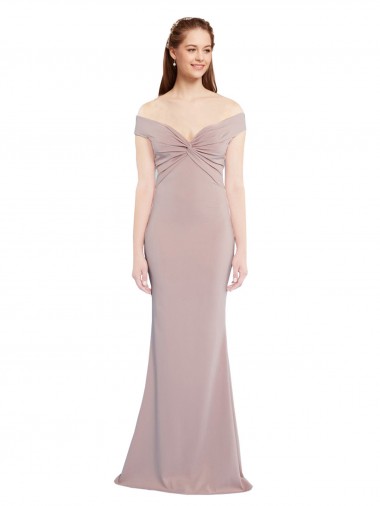 Buy V-Neck Long Stretch Crepe Dusty Pink Sleeveless Formal Evening Dress UK